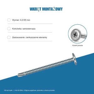 Wkręt montażowy Info-GLOBAL MB 4,2×65 mm, ocynk bez lakieru, 100 szt. Wkręt montażowy Info-GLOBAL MB 4,2×65 mm, ocynk bez lakieru, 100 szt.
